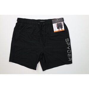 New Spyder Mens 2XL XXL Spell Out Lined Above Knee Beach Surf Swim Shorts Black